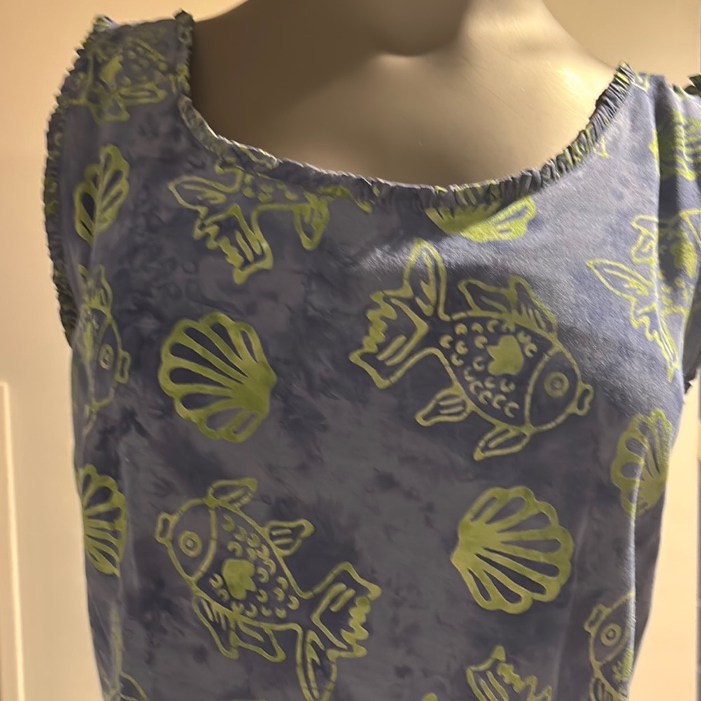 Blue and Green Patterned Sleeveless Dress